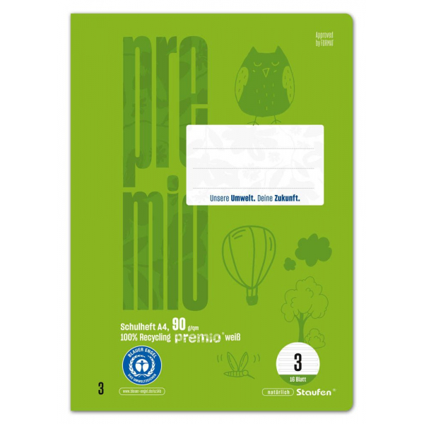 9001939834163 - Schulheft 040782003 Green Lineatur 3   Lineatur 3   keine A4 90g grün 16 Blatt   32 Seiten 9001939834163 Staufen
