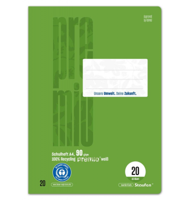 Schulheft 040782020 Schulheft, Lineatur 20 / Lineatur 20, A4, 90g, grün, 16 Blatt / 32 Seiten