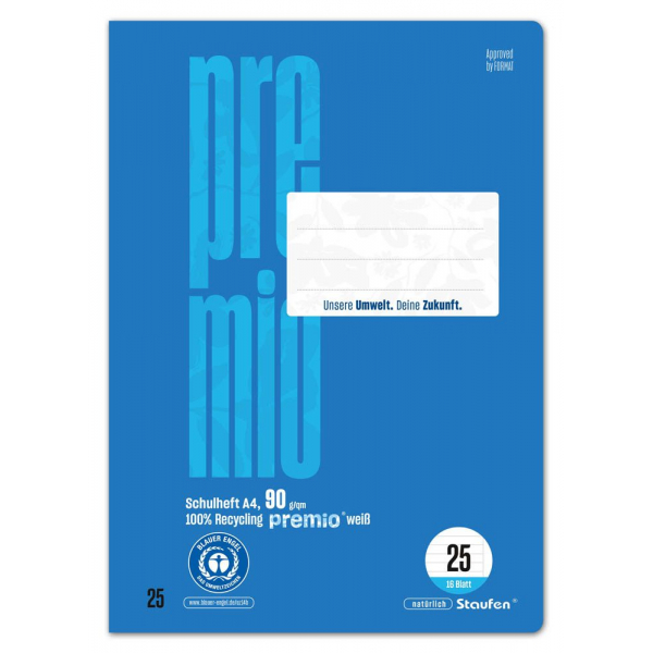 9001939834361 - Schulheft 040782025 PREMIO Lineatur 25   liniert mit weißem Rand   keine A4 90g grün 16 Blatt   32 Seiten 9001939834361 Sta