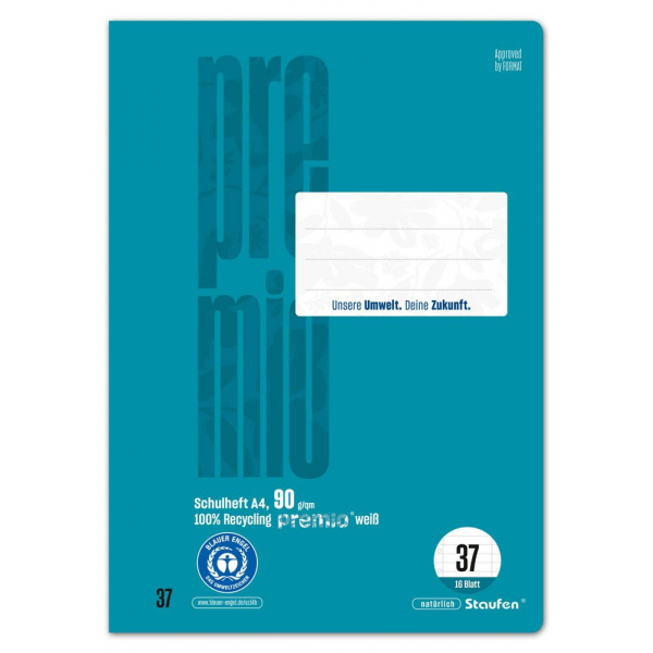 9001939834507 - Schulheft 040782037 PREMIO Lineatur 37   liniert mit Rand innen außen   keine A4 90g grün 16 Blatt   32 Seiten 900193983450