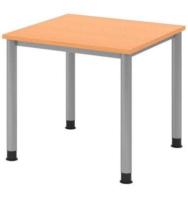 Schreibtisch VHS, manuell h&ouml;henverstellbar, 68,5-81cm (H), 80x80cm (BxT), quadratisch, buche / silber