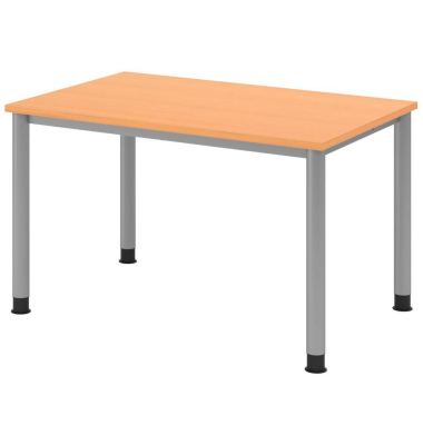 Schreibtisch VHS, manuell h&ouml;henverstellbar, 68,5-81cm (H), 120x80cm (BxT), rechteckig, buche / silber