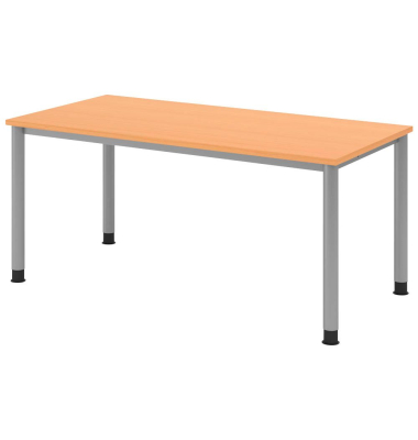 Schreibtisch VHS, manuell h&ouml;henverstellbar, 68,5-81cm (H), 160x80cm (BxT), rechteckig, buche / silber