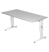 Schreibtisch OS 16, manuell h&ouml;henverstellbar, 65-85cm (H), 160x80cm (BxT), rechteckig, lichtgrau / wei&szlig;