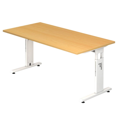 Schreibtisch OS 16, manuell h&ouml;henverstellbar, 65-85cm (H), 160x80cm (BxT), rechteckig, buche / wei&szlig;