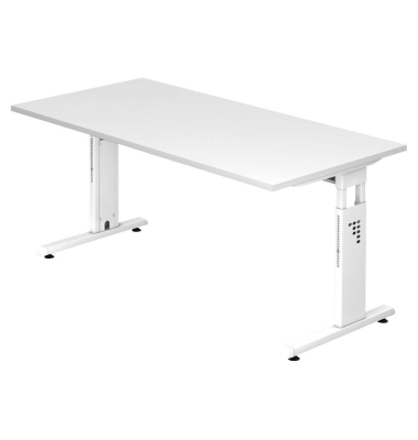 Schreibtisch OS 16, manuell h&ouml;henverstellbar, 65-85cm (H), 160x80cm (BxT), rechteckig, wei&szlig; / wei&szlig;