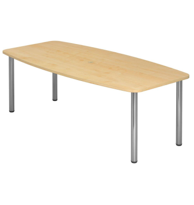 Konferenztisch VKT, manuell h&ouml;henverstellbar 72-74cm (H), 220cmx83-103cm (BxT), 8 Personen, Tonnenform, ahorn / chrom