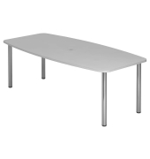Konferenztisch K-Serie, manuell h&ouml;henverstellbar 72-74cm (H), 220cmx83/103cm (BxT), 8 Personen, Tonnenform, lichtgrau / chrom
