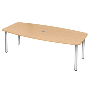 Konferenztisch VKT, manuell h&ouml;henverstellbar 72-74cm (H), 220cmx83-103cm (BxT), 8 Personen, Tonnenform, buche / chrom