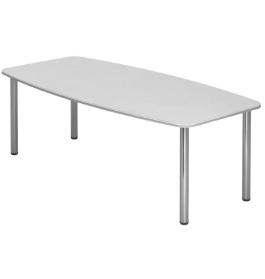 Konferenztisch K-Serie, manuell h&ouml;henverstellbar 72-74cm (H), 220cmx83/103cm (BxT), 8 Personen, Tonnenform, wei&szlig; / chrom