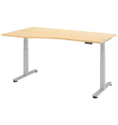 Sitz-Steh-Schreibtisch VXDSM, elektrisch h&ouml;henverstellbar, 63,5-128,5cm (H), 180x100cm (BxT), Trapezform, ahorn / silber