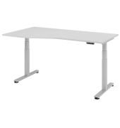 Sitz-Steh-Schreibtisch VXDSM, elektrisch h&ouml;henverstellbar, 63,5-128,5cm (H), 180x100cm (BxT), Trapezform, lichtgrau / silber
