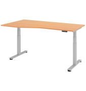 Sitz-Steh-Schreibtisch VXDSM, elektrisch h&ouml;henverstellbar, 63,5-128,5cm (H), 180x100cm (BxT), Trapezform, buche / silber