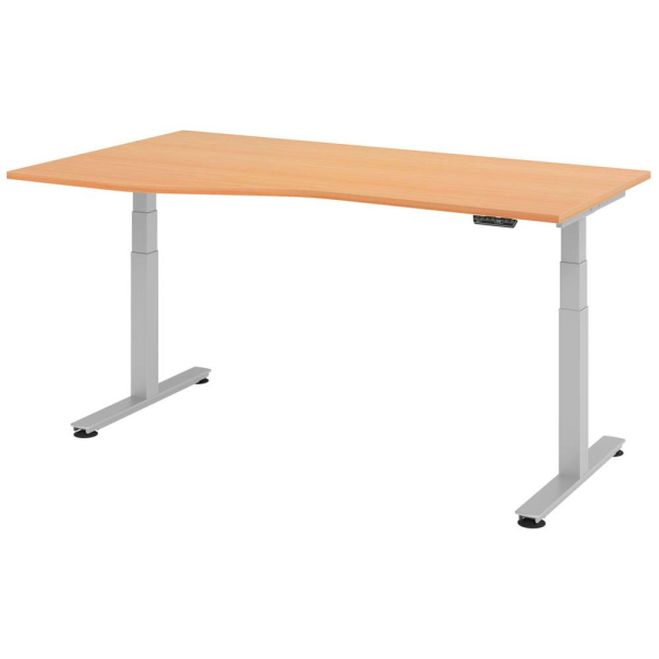 4032062150986 - Sitz-Steh-Schreibtisch VXDSM elektrisch höhenverstellbar 635-1285cm (H) 180x100cm (BxT) Trapezform buche   silber 4032062
