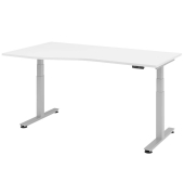 Sitz-Steh-Schreibtisch VXDSM, elektrisch h&ouml;henverstellbar, 63,5-128,5cm (H), 180x100cm (BxT), Trapezform, wei&szlig; / silber