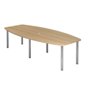 Konferenztisch K-Serie, manuell h&ouml;henverstellbar 72-74cm (H), 280x85-130cm (BxT), 10 Personen, Tonnenform, eiche / chrom