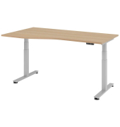 Sitz-Steh-Schreibtisch VXDSM, elektrisch h&ouml;henverstellbar, 63,5-128,5cm (H), 180x100cm (BxT), Trapezform, eiche / silber