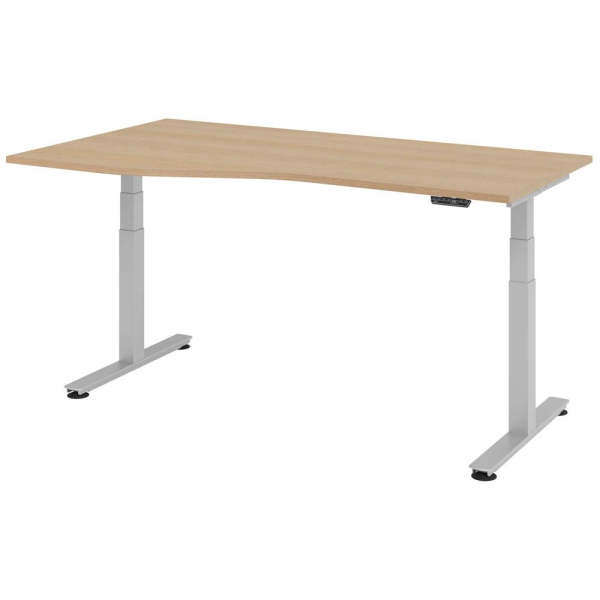 4032062163740 - Sitz-Steh-Schreibtisch VXDSM elektrisch höhenverstellbar 635-1285cm (H) 180x100cm (BxT) Trapezform eiche   silber 4032062