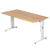 Schreibtisch OS 16, manuell h&ouml;henverstellbar, 65-85cm (H), 160x80cm (BxT), rechteckig, eiche / wei&szlig;