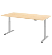 Sitz-Steh-Schreibtisch VXDSM, elektrisch h&ouml;henverstellbar, 63,5-128,5cm (H), 200x100cm (BxT), rechteckig, ahorn / silber