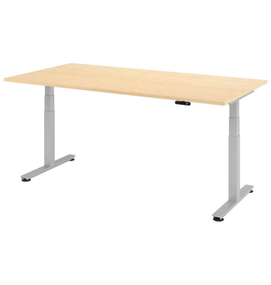 Sitz-Steh-Schreibtisch VXDSM, elektrisch h&ouml;henverstellbar, 63,5-128,5cm (H), 200x100cm (BxT), rechteckig, ahorn / silber