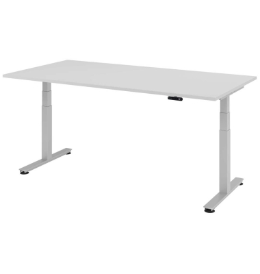Sitz-Steh-Schreibtisch VXDSM, elektrisch h&ouml;henverstellbar, 63,5-128,5cm (H), 200x100cm (BxT), rechteckig, lichtgrau / silber
