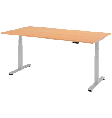 Sitz-Steh-Schreibtisch VXDSM, elektrisch h&ouml;henverstellbar, 63,5-128,5cm (H), 200x100cm (BxT), rechteckig, buche / silber