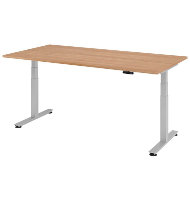 Sitz-Steh-Schreibtisch VXDSM, elektrisch h&ouml;henverstellbar, 63,5-128,5cm (H), 200x100cm (BxT), rechteckig, nussbaum / silber