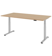 Sitz-Steh-Schreibtisch VXDSM, elektrisch h&ouml;henverstellbar, 63,5-128,5cm (H), 200x100cm (BxT), rechteckig, eiche / silber