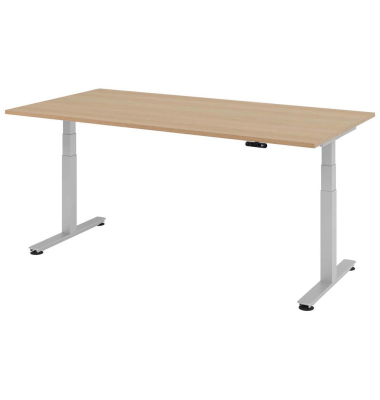 Sitz-Steh-Schreibtisch VXDSM, elektrisch h&ouml;henverstellbar, 63,5-128,5cm (H), 200x100cm (BxT), rechteckig, eiche / silber