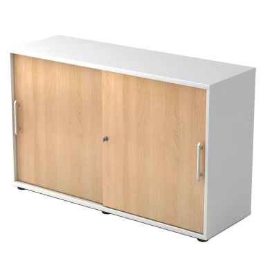 Schiebet&uuml;renschrank V1752/V1753 V1752S/W/E/RE, abschlie&szlig;bar, 2 OH, wei&szlig;/eiche, 120x74,8x40cm