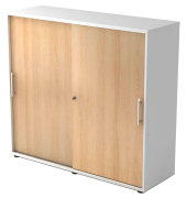 Schiebet&uuml;renschrank V1752/V1753 V1753S/W/E/RE, abschlie&szlig;bar, 3 OH, wei&szlig;/eiche, 120x110x40cm