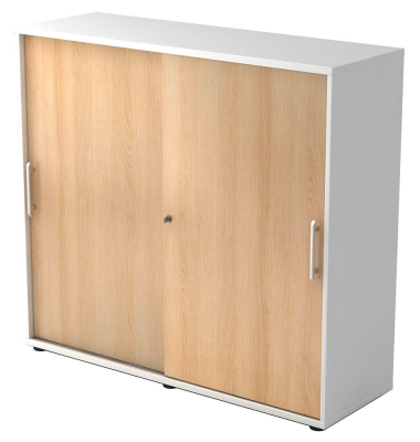 Schiebet&uuml;renschrank V1752/V1753 V1753S/W/E/RE, abschlie&szlig;bar, 3 OH, wei&szlig;/eiche, 120x110x40cm