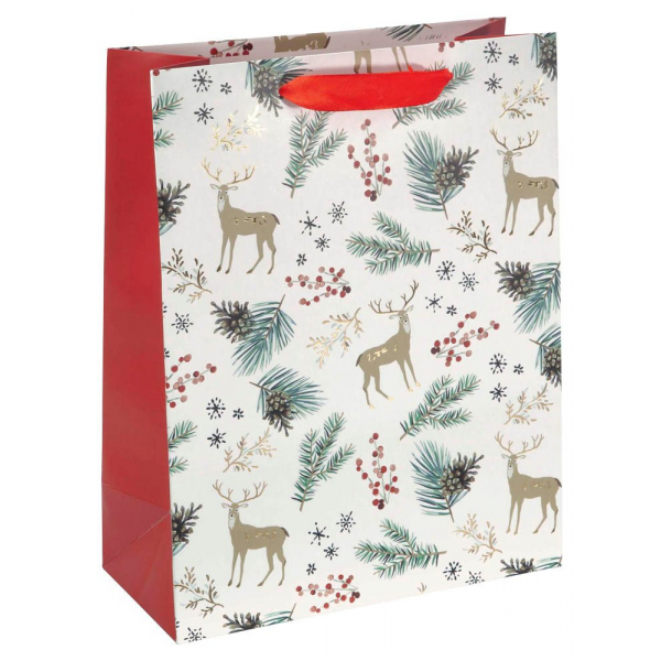 70 Stück Sigel Geschenktasche GT121 Christmas motifs watercolor Large, Weihnachten, mit Schleifenband, Hirsche/Zweige, 26cm x 33cm 400436077766
