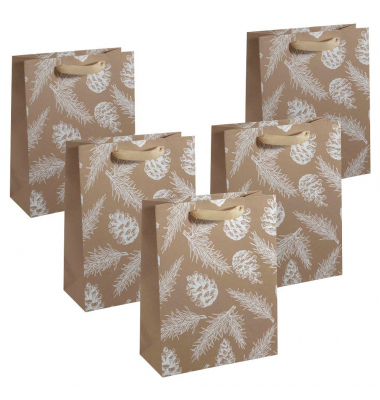 Geschenktasche GT120 Pine cones and pine branches Large, Weihnachten, mit Schleifenband, Piniezapfen und -zweige, 26cm x 33cm