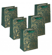 Geschenktasche GT119 Golden ornaments on green, Weihnachten, mit Schleifenband, Goldene Ornamente, 18cm x 23cm