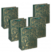 Geschenktasche GT118 Golden ornaments on green, Weihnachten, mit Schleifenband, Goldene Ornamente, 26cm x 32cm