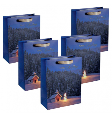 Geschenktasche GT115 Christmas Chapel  Large, Weihnachten, mit Schleifenband, Weihnachten, 26cm x 33cm