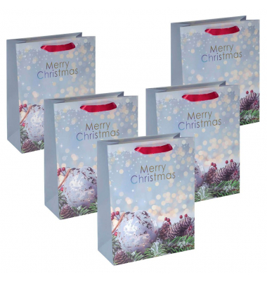 Geschenktasche GT114 Charmful Christmas Large, Weihnachten, mit Schleifenband, Merry Christmas, 26cm x 33cm