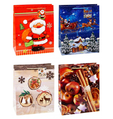 Geschenktasche 84317-SG Weihnachten Serie 7, Weihnachten, Kunststoffkordel mit Karte, 4 Mptive sortiert, 26cm x 32cm