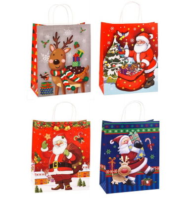 Geschenktasche 88319-SG Weihnachten Serie 3, Weihnachten, Papierkordel, 4 Motive sortiert, Rentier und 3x Weihnachtsmann, 26cm x