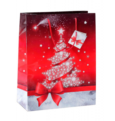 Geschenktasche GT022 Sparkling Tree, Weihnachten, mit Tragekordel / Geschenkanh&auml;nger, Weihnachtsbaum, 26cm x 33cm