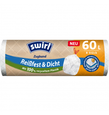 Müllbeutel 219077 Reißfest & Dicht, weiß, 60 Liter, mit Zugband, extrastark