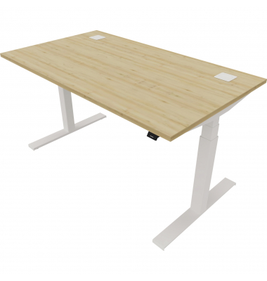 Schreibtisch eModel 2.0, elektrisch höhenverstellbar, 65-130cm (H), 140x80cm (BxT), rechteckig, buche / weiß