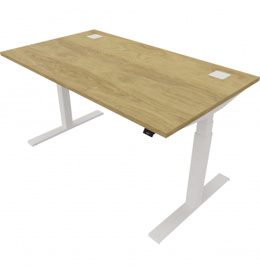 Schreibtisch eModel 2.0, elektrisch höhenverstellbar, 65-130cm (H), 140x80cm (BxT), rechteckig, hickory / weiß