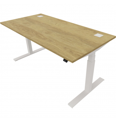 Schreibtisch eModel 2.0, elektrisch höhenverstellbar, 65-130cm (H), 160x80cm (BxT), rechteckig, hickory / weiß