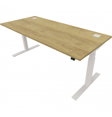 Schreibtisch eModel 2.0, elektrisch höhenverstellbar, 65-130cm (H), 180x80cm (BxT), rechteckig, hickory / weiß
