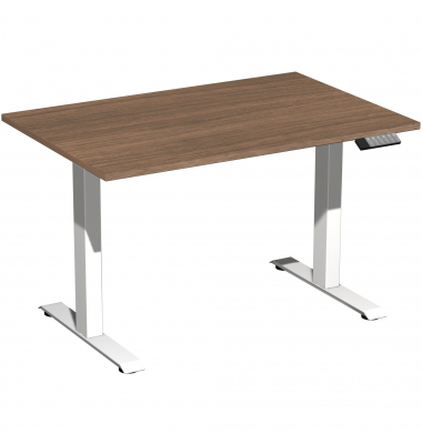 Schreibtisch Elevate Basic, elektrisch höhenverstellbar, 73-123cm (H), 120x80cm (BxT), rechteckig, nussbaum / weiß