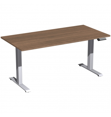 Schreibtisch Elevate Basic, elektrisch höhenverstellbar, 73-123cm (H), 160x80cm (BxT), rechteckig, nussbaum / silber