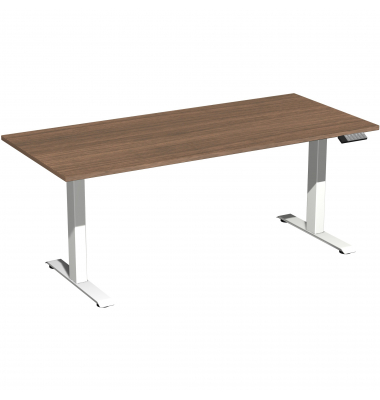 Schreibtisch Elevate Basic, elektrisch höhenverstellbar, 73-123cm (H), 180x80cm (BxT), rechteckig, nussbaum / weiß